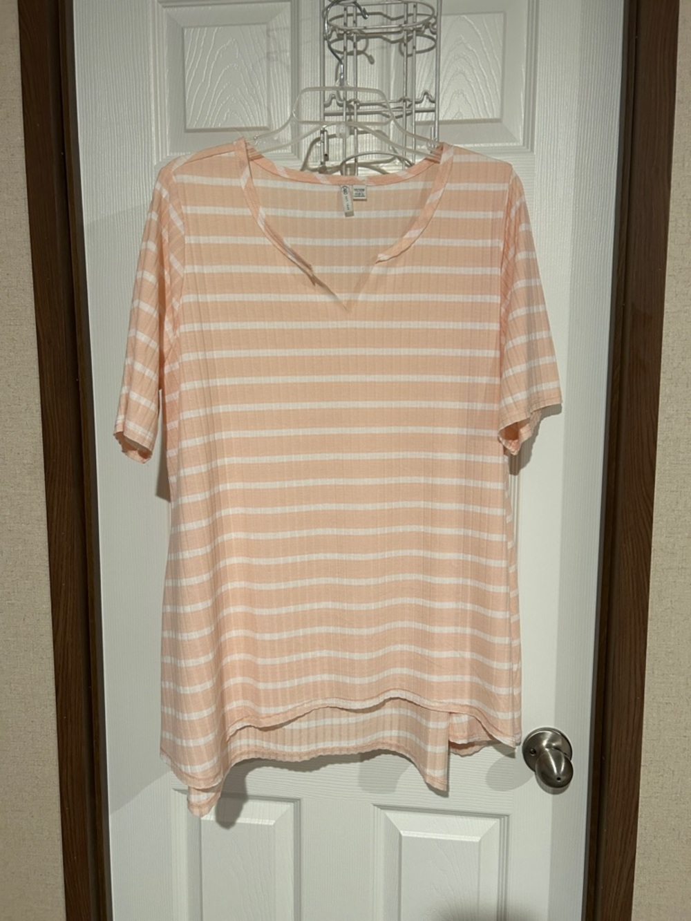 Striped Peach & White Short Sleeve Women's Top Cato 14/16